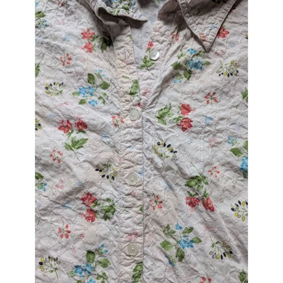 Liz&Me Floral Embroidered Button-Up Shirt 2X Cotton Blend Short Sleeve Pastel Co - Picture 4 of 7